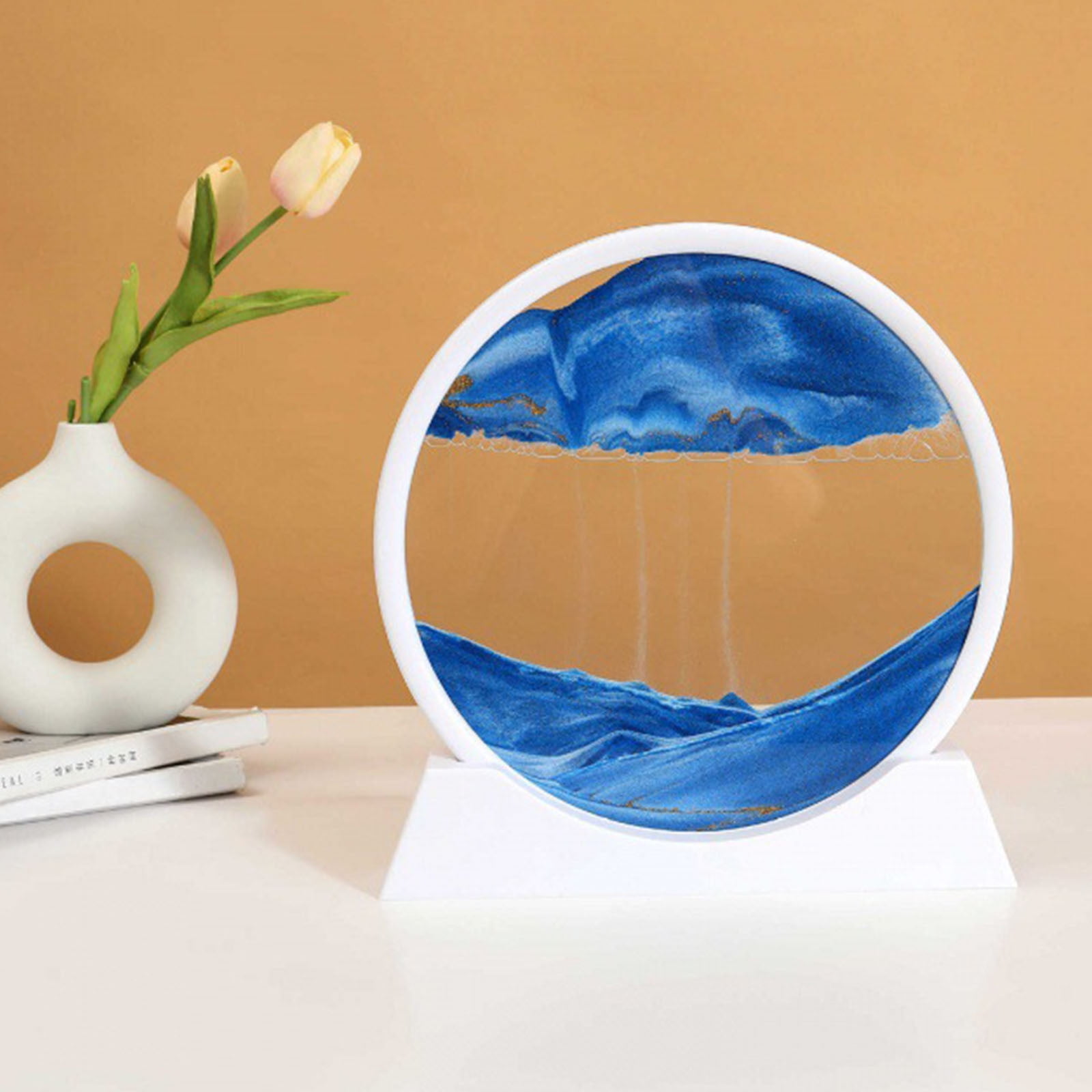 Wuztai Moving Sand Art Picture 29.8cm Round with LED Lamp for Home Decoration, Relaxing Liquid Motion Display, Therapeutic Sandscape