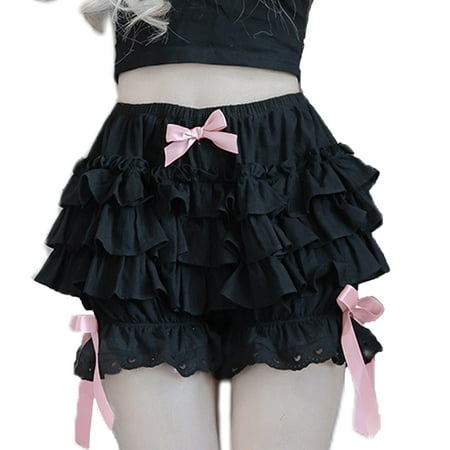 Women Multi-Layer Frilly Lace Ruffle Shorts Satin Bow Knicker Panty Burlesque Bloomers Dance Shorts