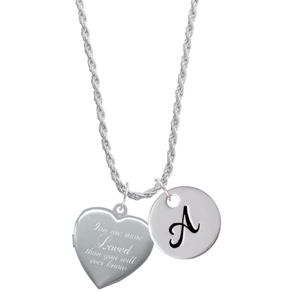 Delight Jewelry Silvertone You Are More Loved Engraved Locket Silvertone Script Initial Disc - A - Charm Necklace, 20" 3"