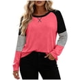 thumbnail image 2 of Yourumao Womens Crewneck Sweatshirts Color Block Lightweight Sweatshirt Striped Long Sleeve Plus Size Pullover Tops for Outdoor, 2 of 6