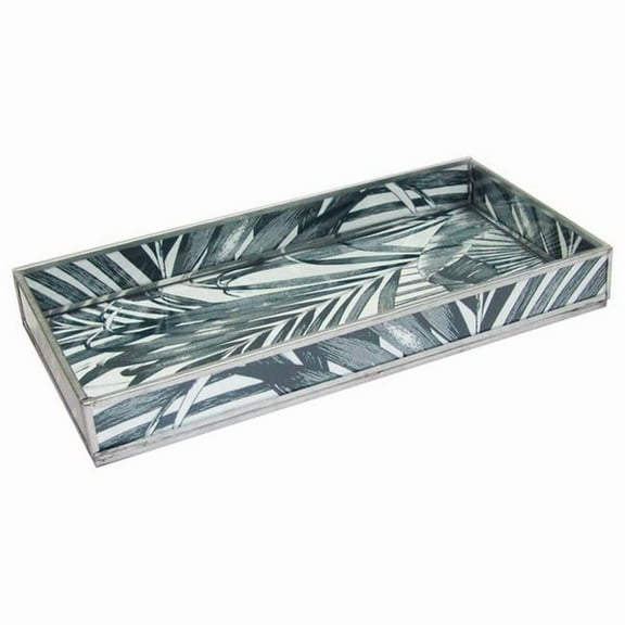 Black Leaf Print Decorative Glass Tray