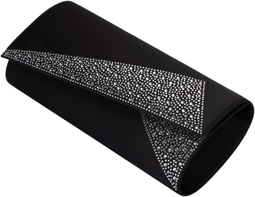 Women Satin Rhinestones Evening Bags Prom Bridal Clutch Purse Cross Body With Detachable Chain Strap