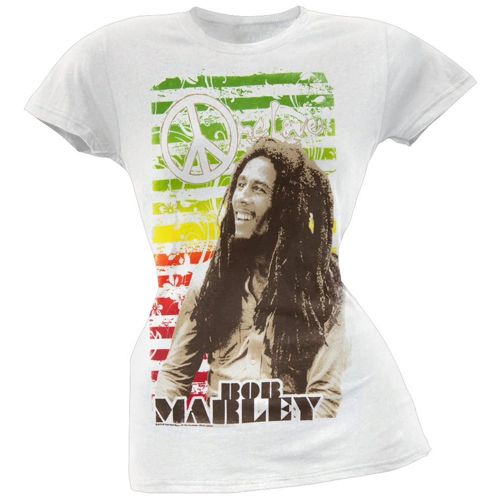 Bob Marley - Bob Marley - One Love Peace Sign Juniors T-Shirt - Large ...