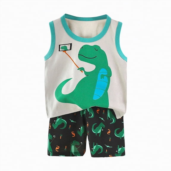TAmten Toddler Boys Tank Top and Shorts Set 2 PCS Boys Outfits Cotton Sleeveless Shirts and Shorts Summer Outfits(AG,6-12 Months)