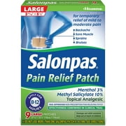Salonpas Pain Relieving Menthol and Methyl Salicylate Patch - Large - 9 Count - for Back, Neck, Shoulder, Knee Pain and Muscle Soreness - 12 Hour Pain Relief