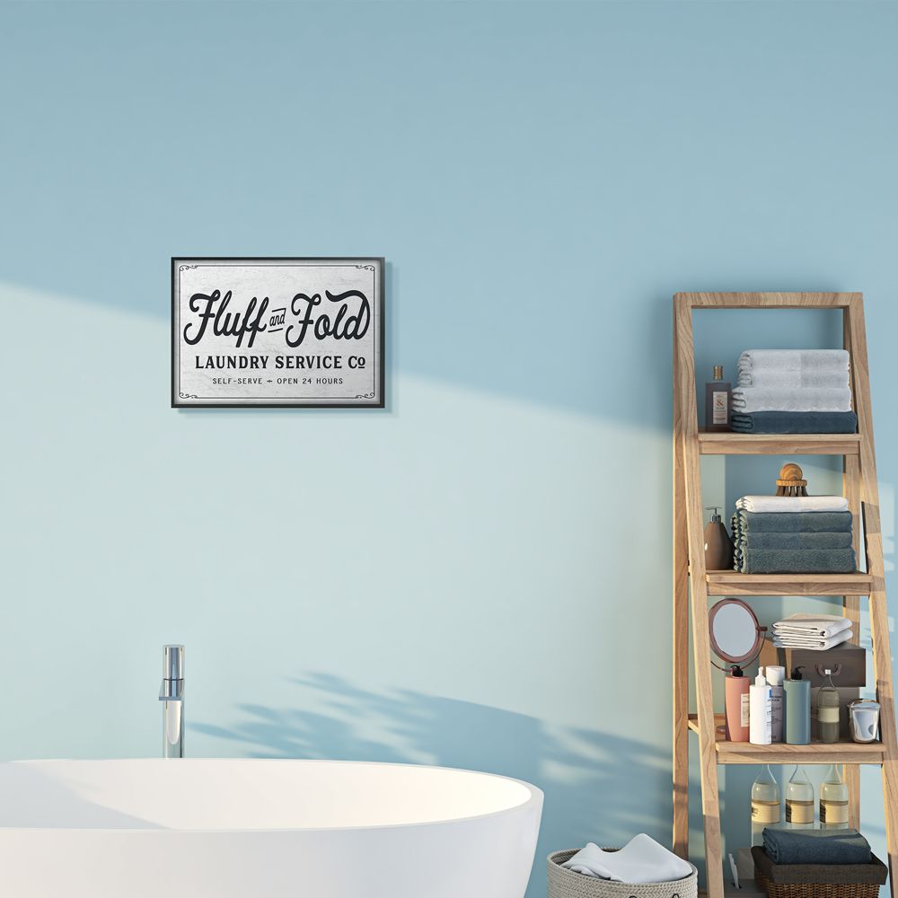 Stupell Industries Fluff and Fold Laundry Room Vintage Country Sign Framed Wall Art Design by Lettered and Lined, 11" x 14", Black Framed