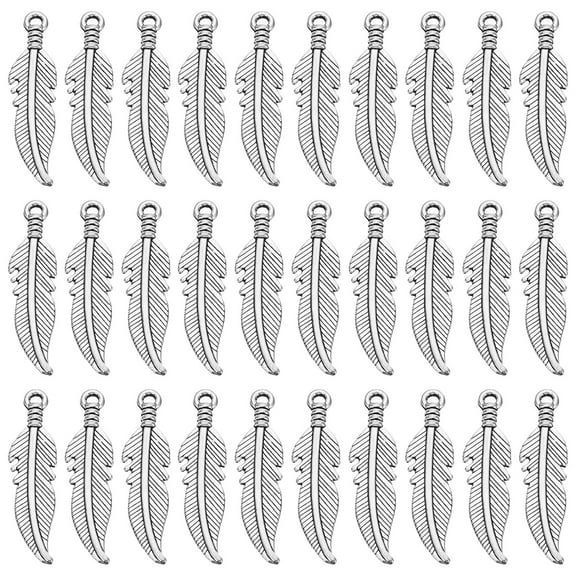 Uxcell Metal Pendants Drops, 100 Pack Feather Shape Mini Pendant for Jewelry Making DIY, Silver
