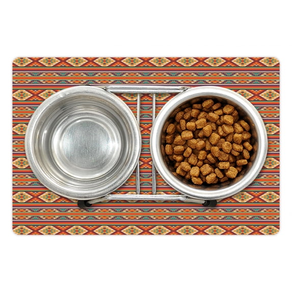 Colorful Pet Mat for Food and Water, Mosaic Inspired Horizontal Lines with Graphic Design, Non-Slip Rubber Mat for Dogs and Cats, 18" X 12", by Ambesonne