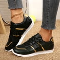 thumbnail image 3 of Rokment Womens Metallic Gold Low Top Fashion Sneakers Trendy Casual Leather Running Walking Tennis Flat Shoes Black Size 6, 3 of 8