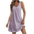 thumbnail image 1 of Timegard Robes pour Femmes Col en V Été Décontracté Robes T-Shirt Sortie de Plage Robe Débardeur avec Poches, 1 of 5