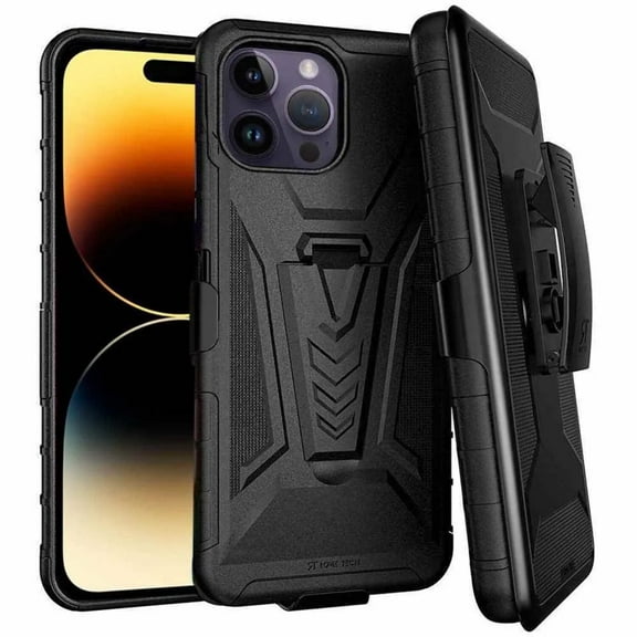 Rome Tech Shockproof Holster for iPhone 14 Pro - Dual Layer, Clip On, Black