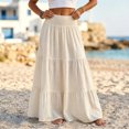 thumbnail image 4 of IUYRTFE Women's Tiered Maxi Skirt Cotton Linen Blend Elastic Waist A-Line Long Summer Beach Skirt, 4 of 7
