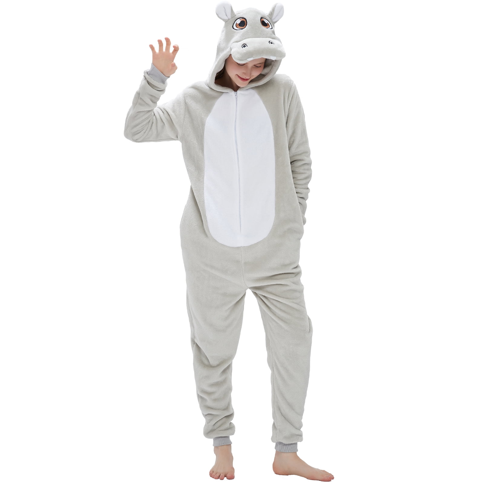 SWEETXIN Adult Halloween One-Piece Pajamas Hippo Cosplay Costume Suit for Women and Men SizeM