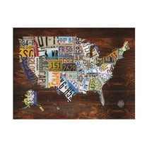 Trademark Fine Art 	Masters Fine Art 	 USA License Plate Map on Wood Canvas Wall Art - 14x19