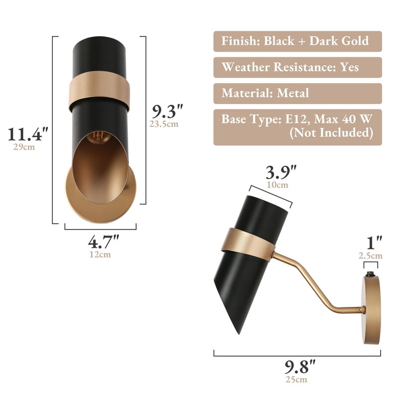 LNC Dusk to Dawn Outdoor Wall Light,11.4" H Black and Gold Modern Wall Sconce,Waterproof Metal Exterior Light for Porch,Garage,Entryway