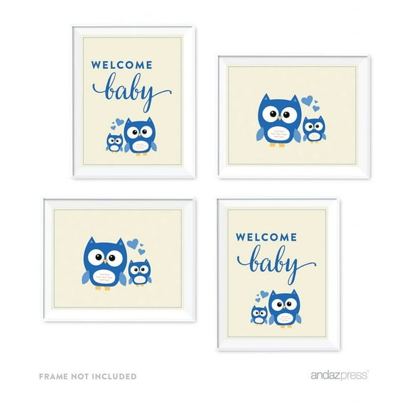 Boy Owl Baby Shower Party Signs & Graphic Decorations, 4-Pack