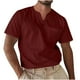 thumbnail image 2 of pstuiky camisetas de hombre, Camisa informal de verano para hombre, de manga corta, color liso, con cuello en V y bolsillo ropa de hombre l, 2 of 5