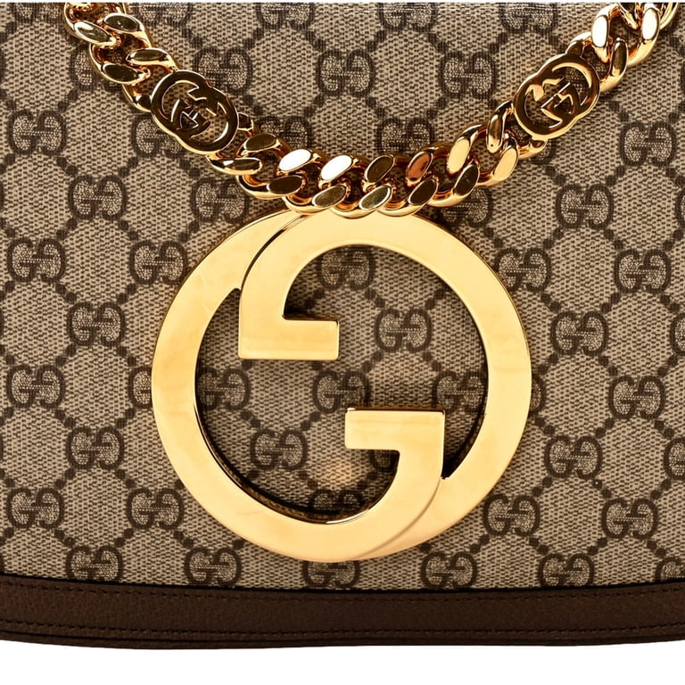 New Gucci Blondie GG Supreme Canvas Shoulder Bag Beige Ebony