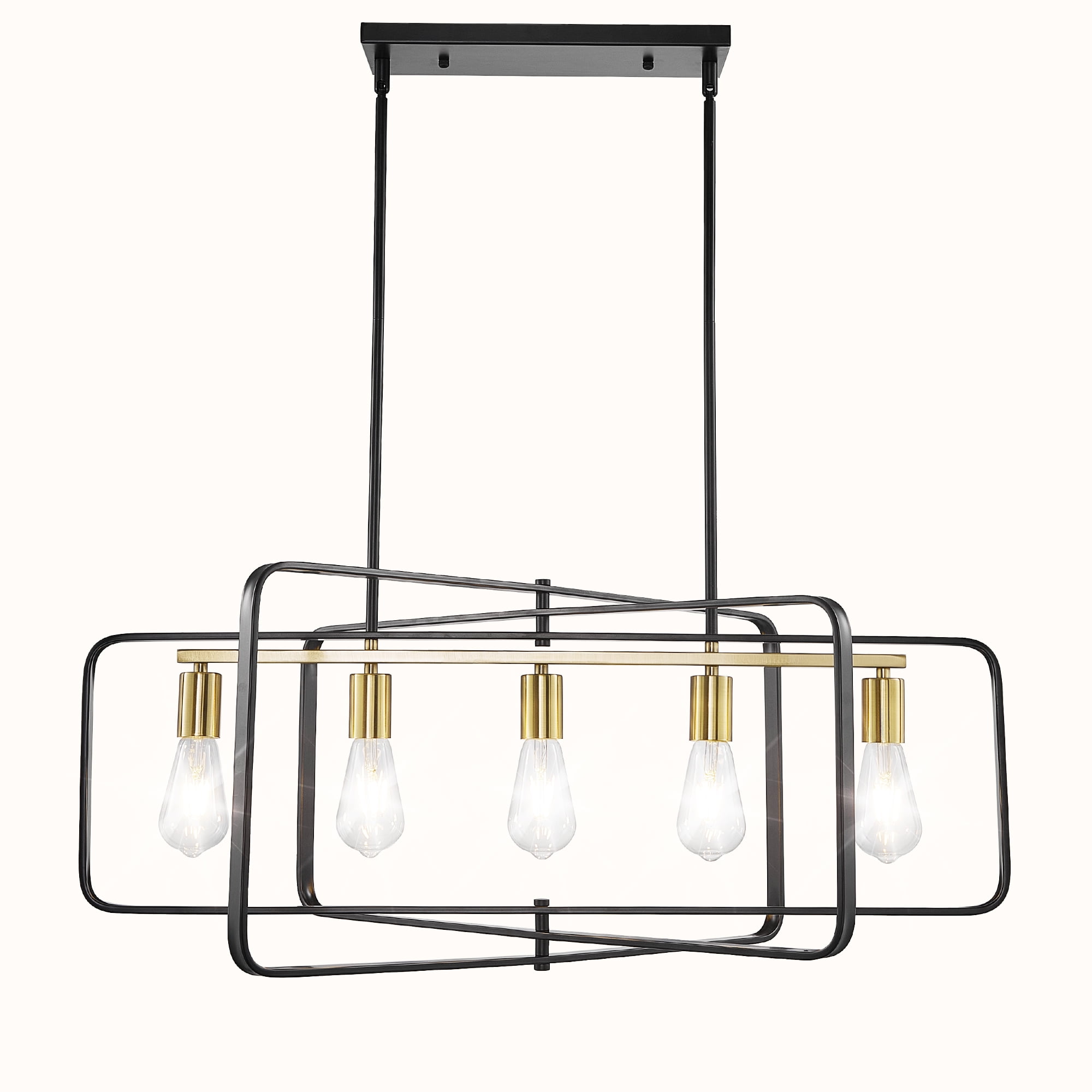 bokifol 5-Light Black Gold Farmhouse Chandelier Rectangle Ceiling Fixture for Dining Room