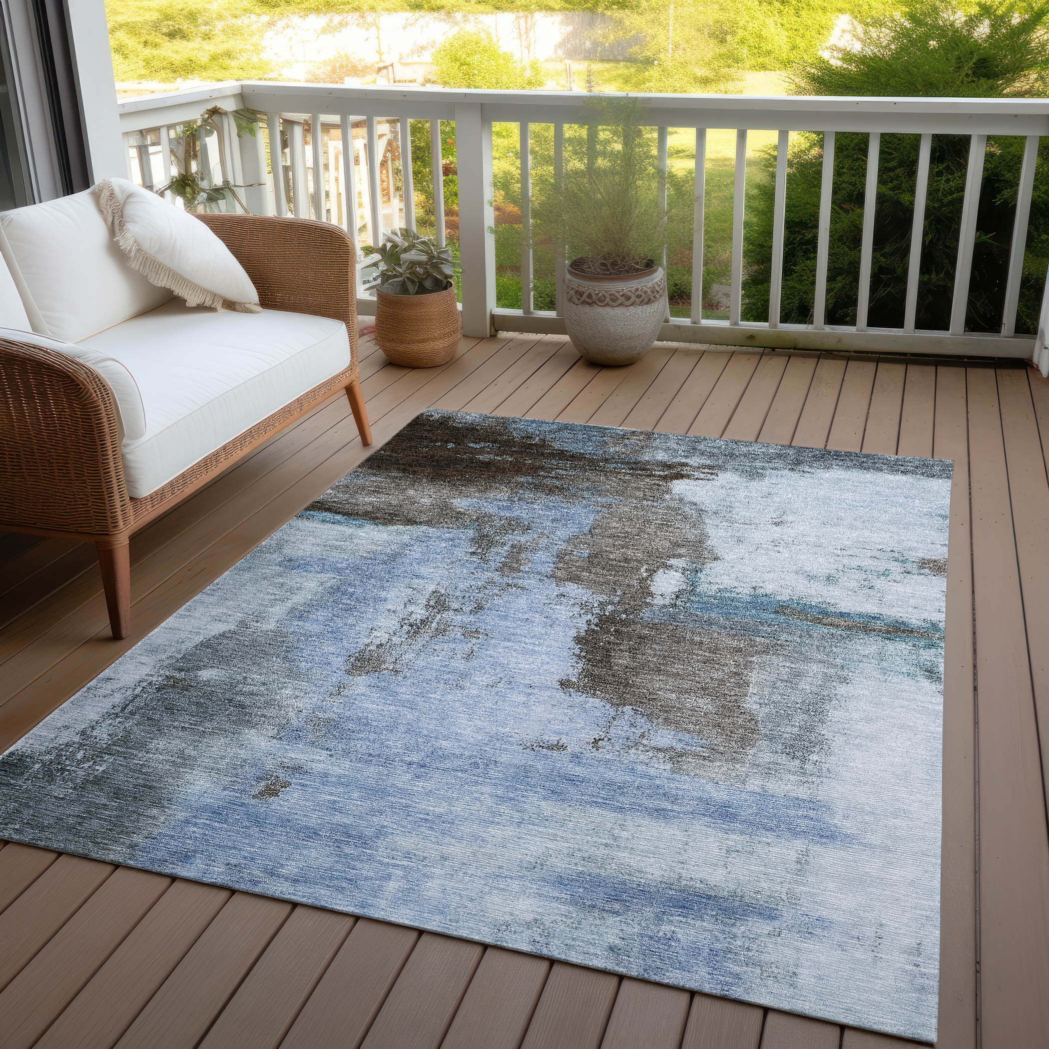 Addison Rugs Chantille Indoor/Outdoor Transitional Modern Blue Washable Rectangle Rug, 2'6" x 3'10"