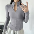 thumbnail image 2 of ChaoHeng Women 2024 Promotion on Plus Size Tops $10,Fall And Winter Fashion Solid Woman V-Neck Long Sleeve T-Shirt Loose Blouse Tops(Gray,S), 2 of 4