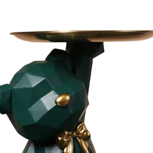 Decoración De Almacenamiento Oso geométrico almacenamiento escultura resina llavero estatuilla para el hogar (verde oscuro)