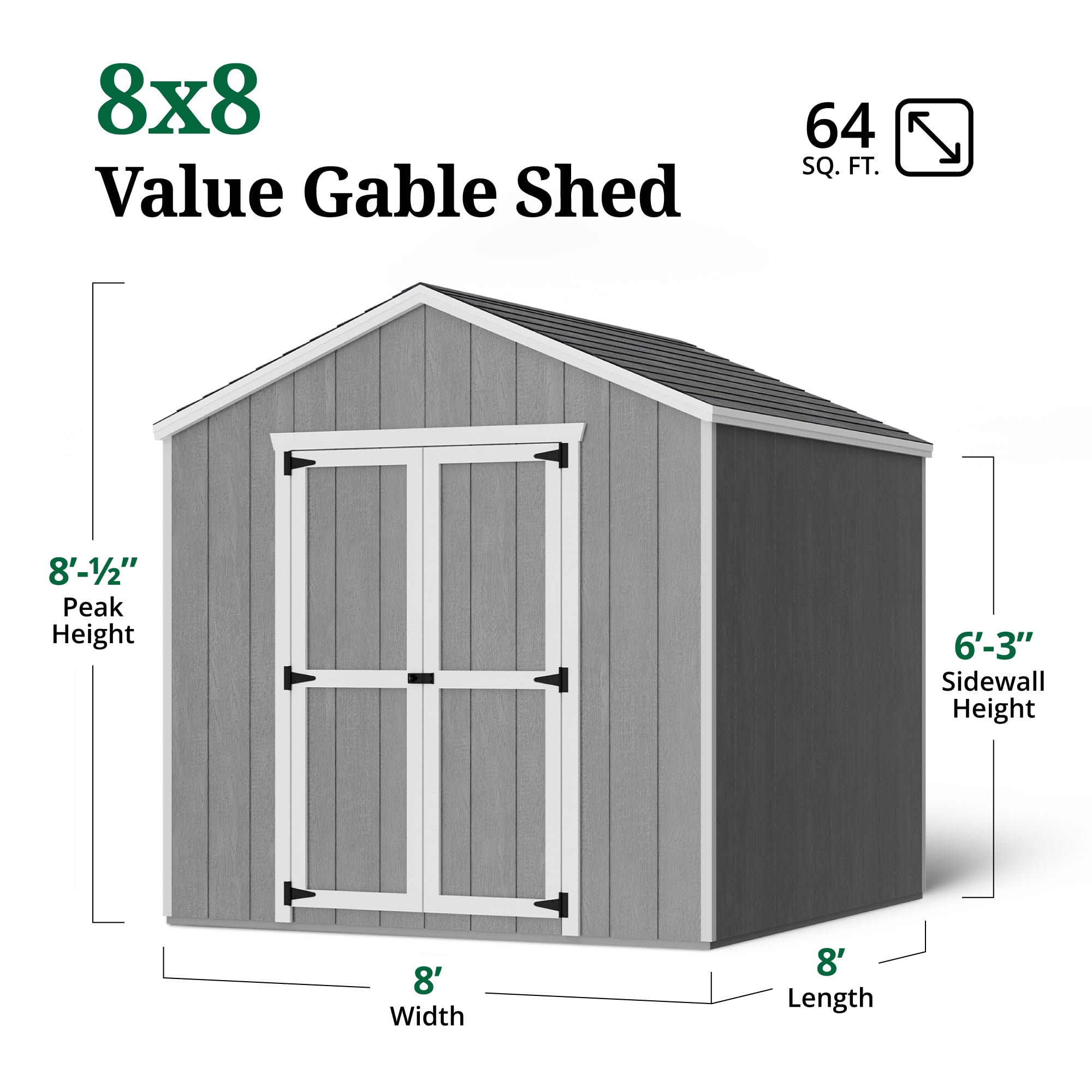 Little Cottage Co. 8x8 Value Gable Shed, Outdoor Wood Storage Do-It-Yourself Precut Kit