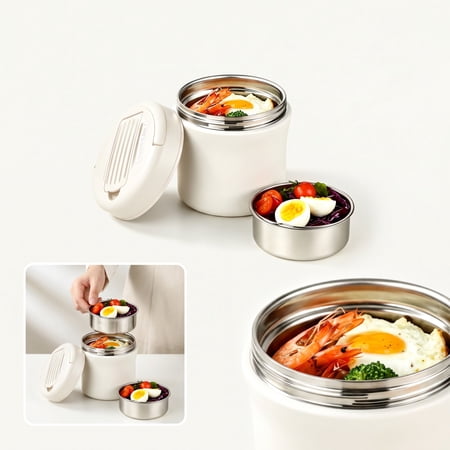 Insulated Lunch Containers Vacuum Thermal Stainless Steel Soup Jar Leakproof Reusable Hot Food Storage Box For Adults Kids Home School Outdoor Camping