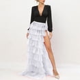 thumbnail image 4 of PNTUTB Women's Fashion Solid Color Multi-Layer Tulle Lightweight High Slit Asymmetrical Ankle Length Skirt, 4 of 6