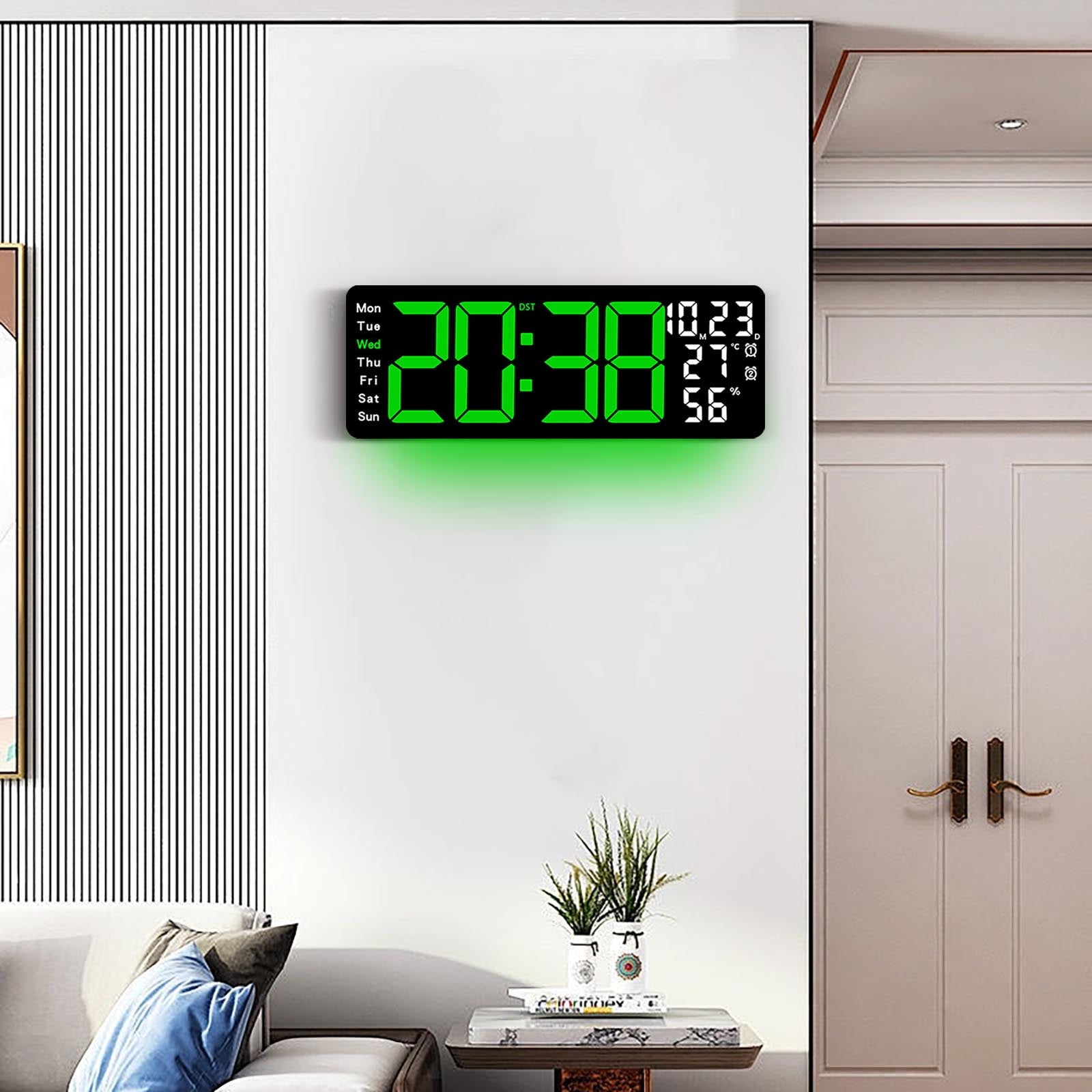 Outoloxit 17.3 Inch Large LED Digital Wall Clock with Remote Control, Alarm, Temperature Humidity Display, and Night Light for Living Room, Bedroom