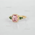 thumbnail image 2 of Pear Green Sapphire and Emerald Cut Pink Sapphire Bridal Band Ring, Bezal Set Three Gemstone Ring, 925 Starling Silver Minimalist Unique Handmade Ring., 2 of 5