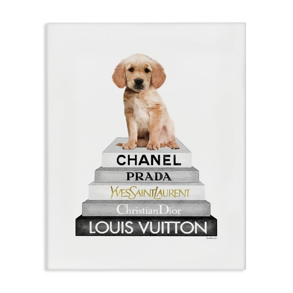 Stupell Industries Art Deco Puppy Dog Grey Fashion Books Canvas Art, 24 x 30, by Amanda Greenwood