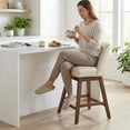 thumbnail image 5 of Vknow Furniture Distressed Faux Leather Swivel Bar Stools Set of 2 Cutout Backrest Solid Wood Legs for Kitchen Island Counter Chairs,Beige, 5 of 9