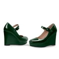 thumbnail image 5 of YOWMNS Women's Mary Jane Wedges Heel Pumps Patent Leather Comfort Ankle StrapRound Toe Party Dress Shoes, 5 of 5
