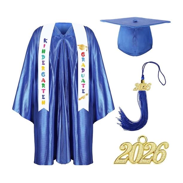 Odeerbi 1-10 Años Niños Niñas Vestido de Graduación Conjunto Color Sólido Vestido de Manga Larga Con Estoro, Gorra Y Bornilla Traje de 3 Piezas
