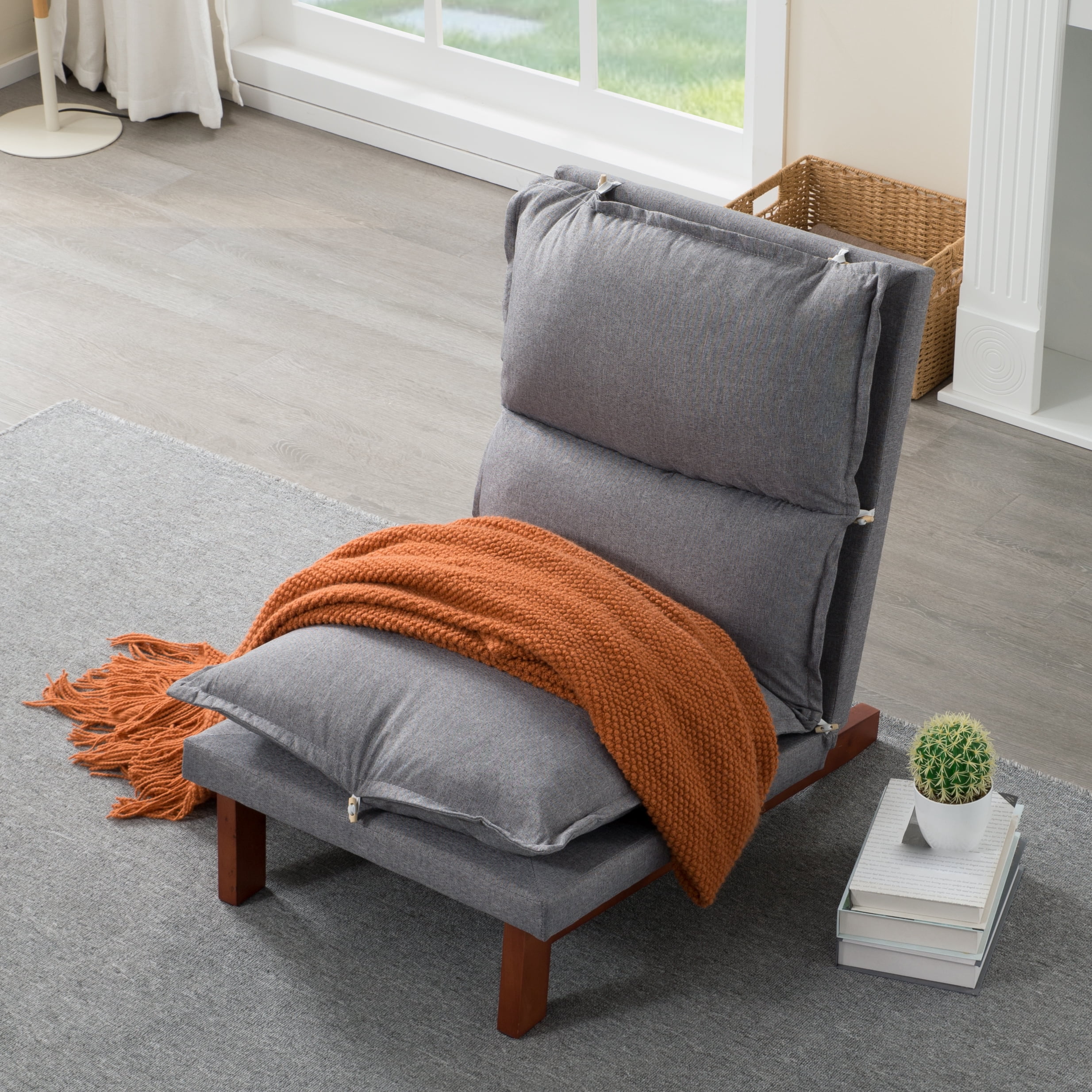 Gewnee Tatami Floor Recliner Chair - 5-Position Adjustable Lounge Chair with Solid Wood Frame,Linen Fabric & High-Density Sponge,Easy Assembly for Living Room,Bedroom,Game Room