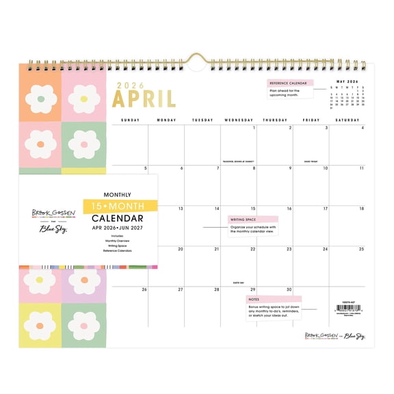 Blue Sky Brook Gossen 2026-2027 15 Month Monthly Academic Year Wall Calendar, April 2026 - June 2027, 15" x 12", Colorful Interior, Perfect For Home, Office And Classroom, Daisy Checkers