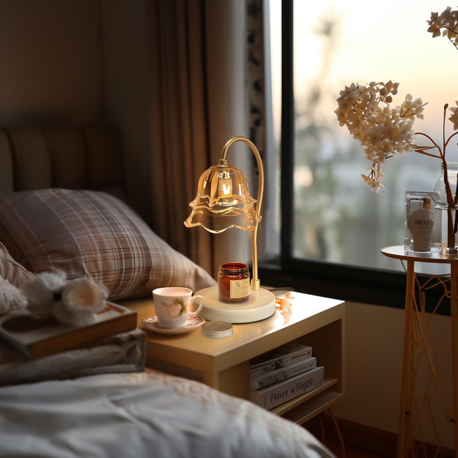 TOPTENG Candle Warmer Lamp, Dimmable Lantern with Timer, Wax Melt for Scented Candles, Compatible with Small & Large Jar, with 2 Light Bulbs Flower