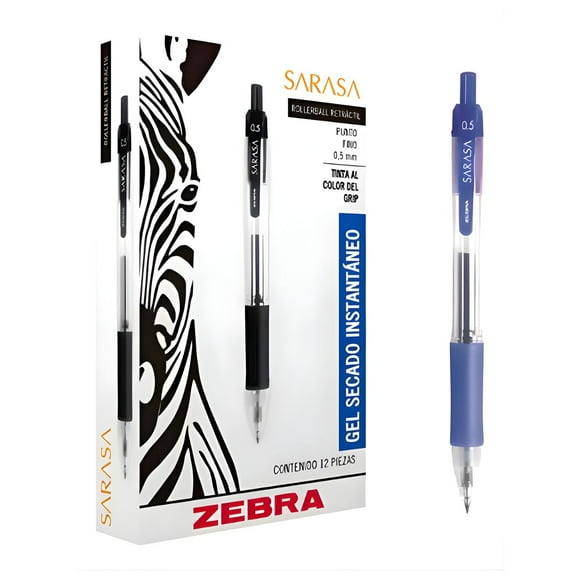 12 Boligrafo Retractil Sarasa Zebra Tinta Azul Gel 0.5mm Traslúcido