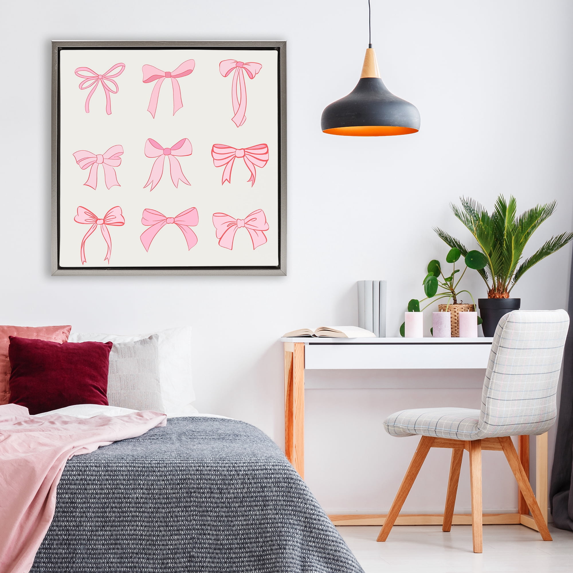 Stupell Industries Pink Coquette Ribbons Gray Framed Floater Canvas Wall Art, design by Emily Navas