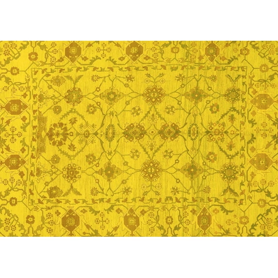 Ahgly Company Machine Washable Indoor Rectangle Abstract Yellow Modern Area Rugs, 4' x 6'
