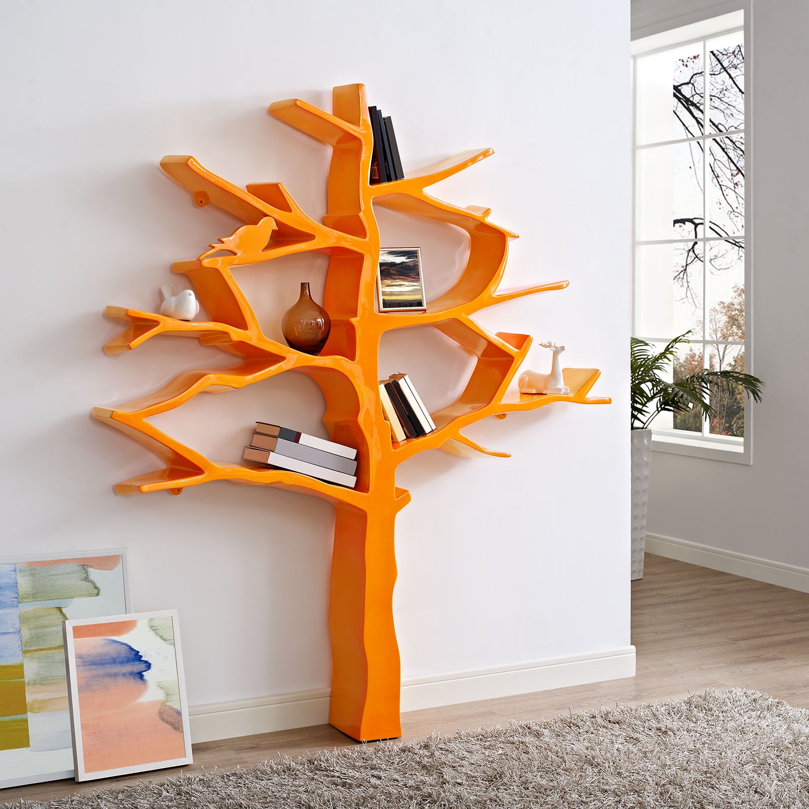 Modway Knowledge Tree Fiberglass Bookcase, Multiple Colors