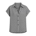 thumbnail image 4 of Women's Tie Front Plaid Shirt Short Sleeve Button Down Top Loose Fit Casual Summer Blouse, 4 of 4