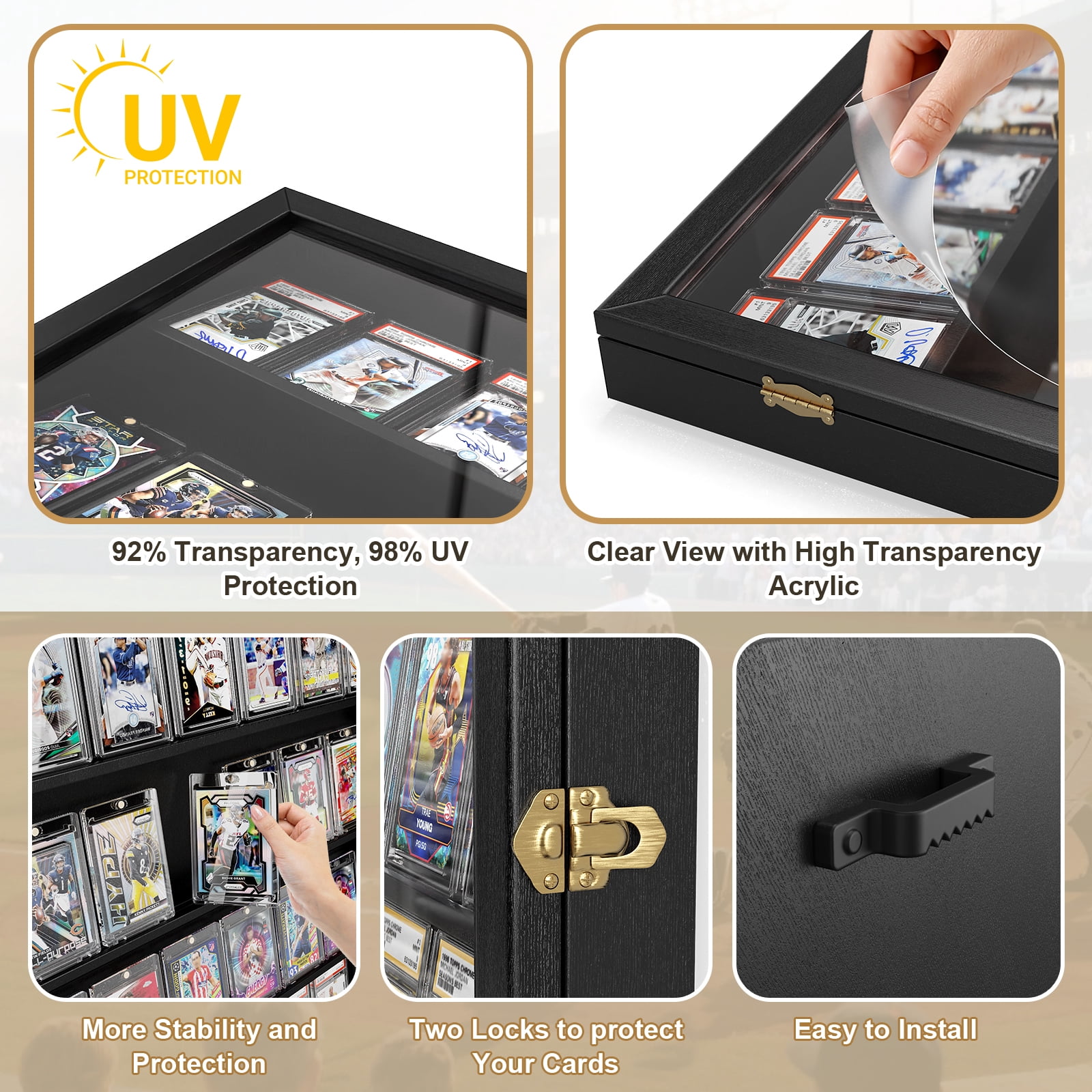 best sports card display case KCRasan 36 Graded - Card Display Case Lockable ensuring your collection stays safe and secure Single Graded Sports Card Display