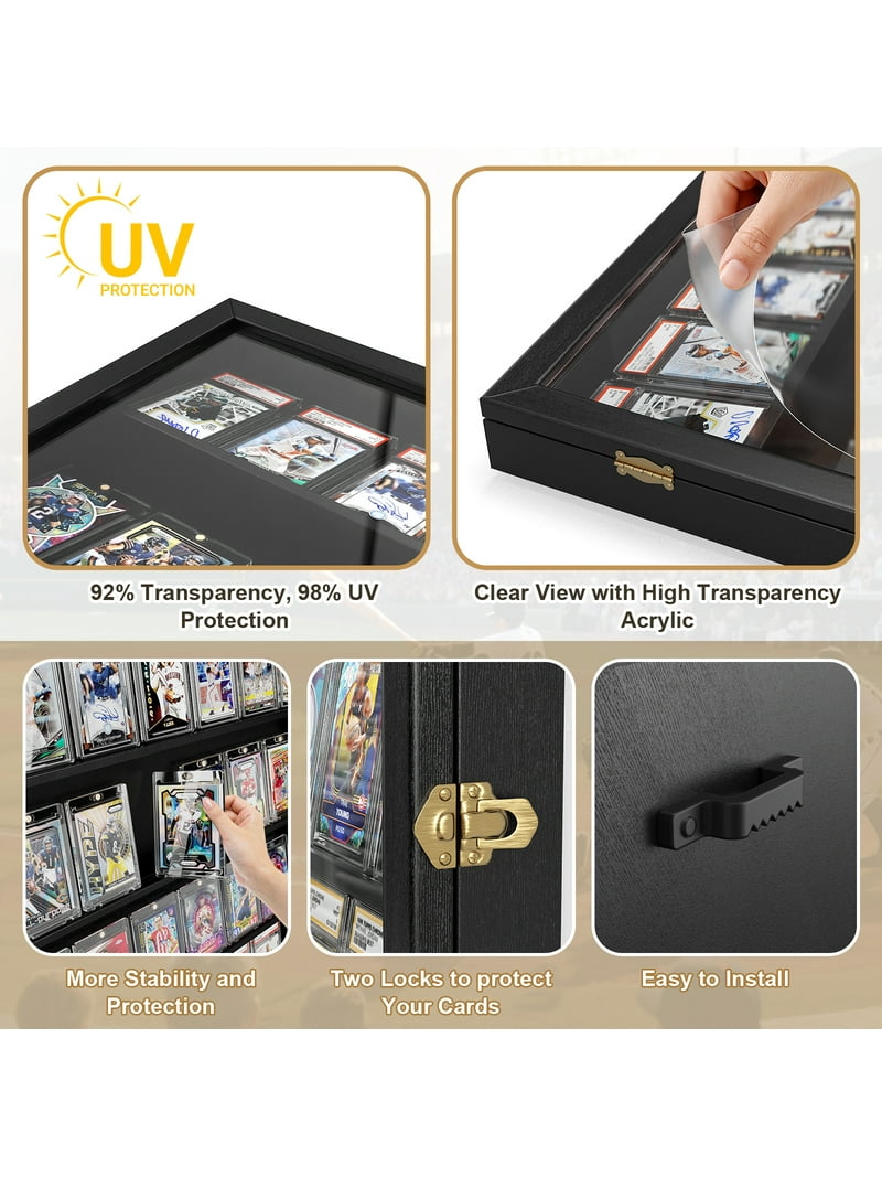 uv protection for graded cards Card Display Case, 35 Sports Display Frame with Clear View Lockable Football Baseball Basketball Hockey Comic Trading Cards,Black you might even forget its there! UV Protection Graded Card Slab