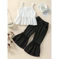 thumbnail image 2 of TSEXIEFOOFU Kid Girl Long Pants Outfits, Sleeveless Ruffles Hem White Tank Tops + Elastic Waist Flare Pants Set, 2 of 9