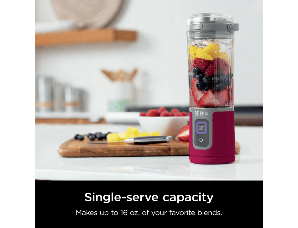 Restored Ninja Blast 16 oz. Personal Portable Blender with Leak Proof Lid & Easy Sip Spout, Perfect for Smoothies, Cranberry Red, BC100CR (Refurbished)