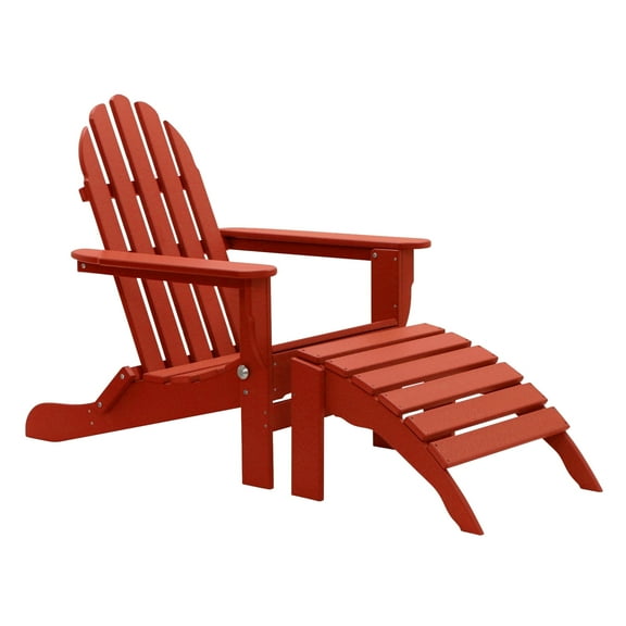 DuroGreen Folding Adirondack Chair With Ottoman, Made With All-Weather Tangent Lumber, Oversized, High End Patio Furniture for Porch, Lawn, Deck, or Fire Pit, No Maintenance, , Bright Red