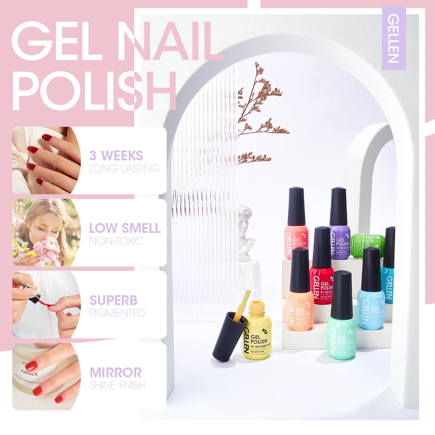 Gellen Gel Nail Polish Starter Kit with UV Lamp, 10 Colors Nudes Pink Brown Gel Polish with 36W Nail Lamp Top & Base Coat Nail Tools Manicure Set & Storage Box, All-In-One Gel Nail Polish Kit