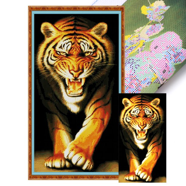 (D076) Hilo Algodón Ecológico para Bordado 14CT 2 Hebras Impresión 45*84cm Kit Punto Cruz Del Rey Las Bestias Serie Animal Tela Blanca SKU: 1064346